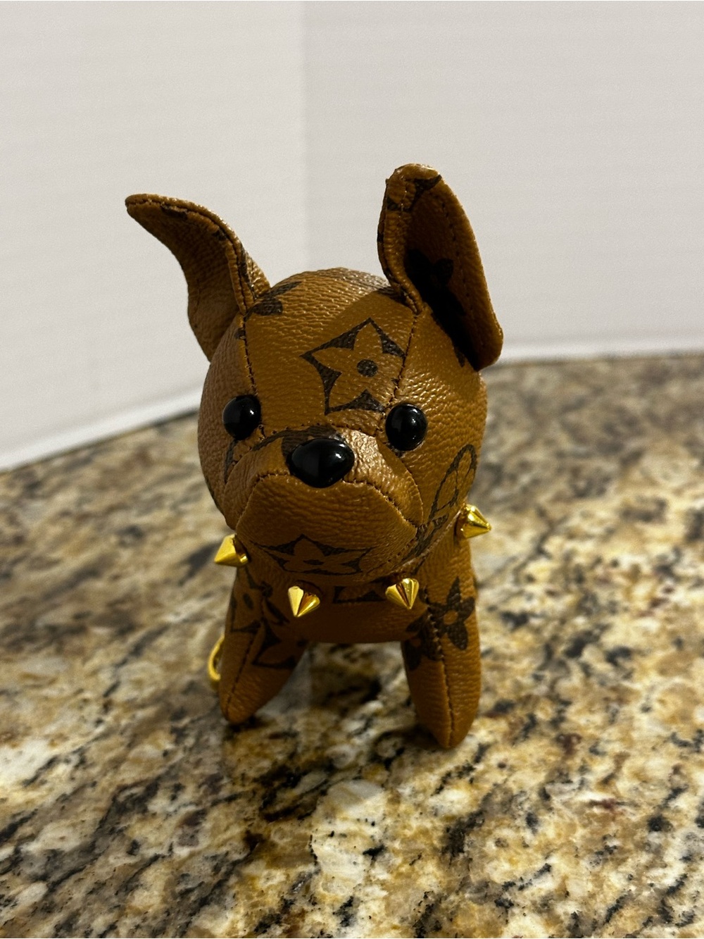 Brown Dog Figurine Bag Charm/Key Chain with Studded Collar